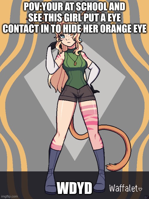 rp time | POV:YOUR AT SCHOOL AND SEE THIS GIRL PUT A EYE CONTACT IN TO HIDE HER ORANGE EYE; WDYD | image tagged in roleplaying,idk | made w/ Imgflip meme maker