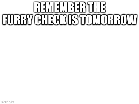 Blank White Template | REMEMBER THE FURRY CHECK IS TOMORROW | image tagged in blank white template | made w/ Imgflip meme maker