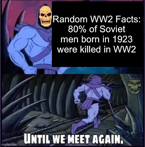 Until we meet again. | Random WW2 Facts:
80% of Soviet men born in 1923 were killed in WW2 | image tagged in until we meet again | made w/ Imgflip meme maker