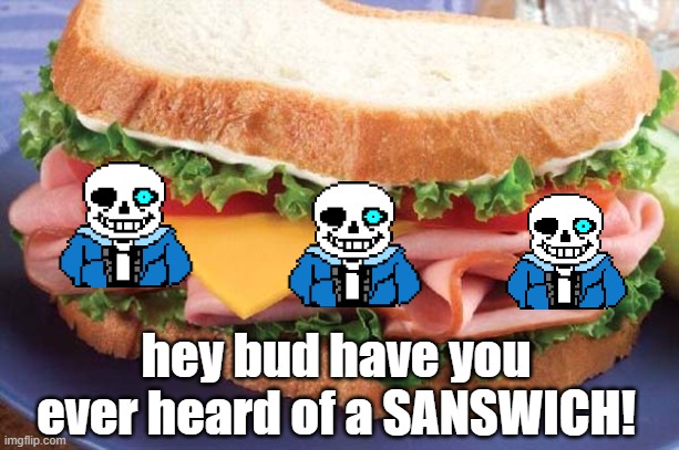 don't tell me what is this | hey bud have you ever heard of a SANSWICH! | image tagged in sandwich,sans meme | made w/ Imgflip meme maker