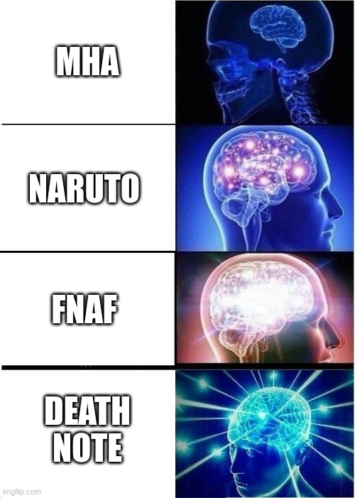 Expanding Brain Meme | MHA; NARUTO; FNAF; DEATH NOTE | image tagged in memes,expanding brain | made w/ Imgflip meme maker