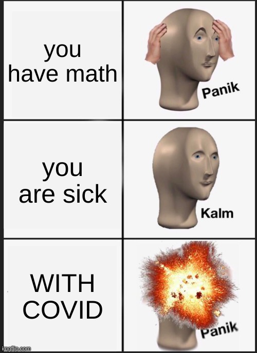 hi |  you have math; you are sick; WITH COVID | image tagged in memes,panik kalm panik | made w/ Imgflip meme maker