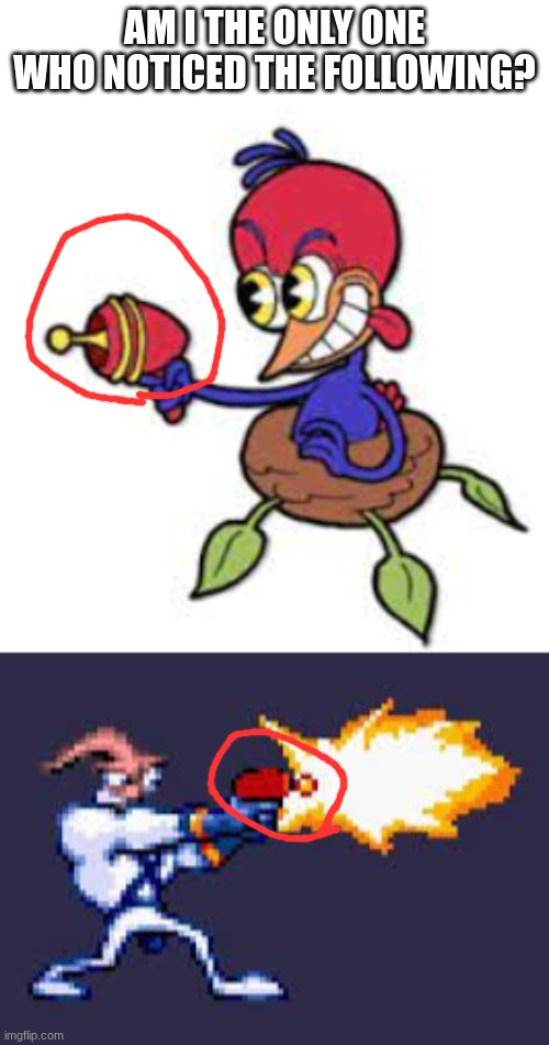 AM I THE ONLY ONE WHO NOTICED THE FOLLOWING? | image tagged in cuphead,birds,guns | made w/ Imgflip meme maker