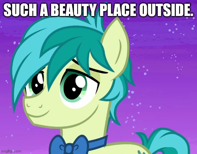 Happy Sandbar (MLP) | SUCH A BEAUTY PLACE OUTSIDE. | image tagged in happy sandbar mlp | made w/ Imgflip meme maker