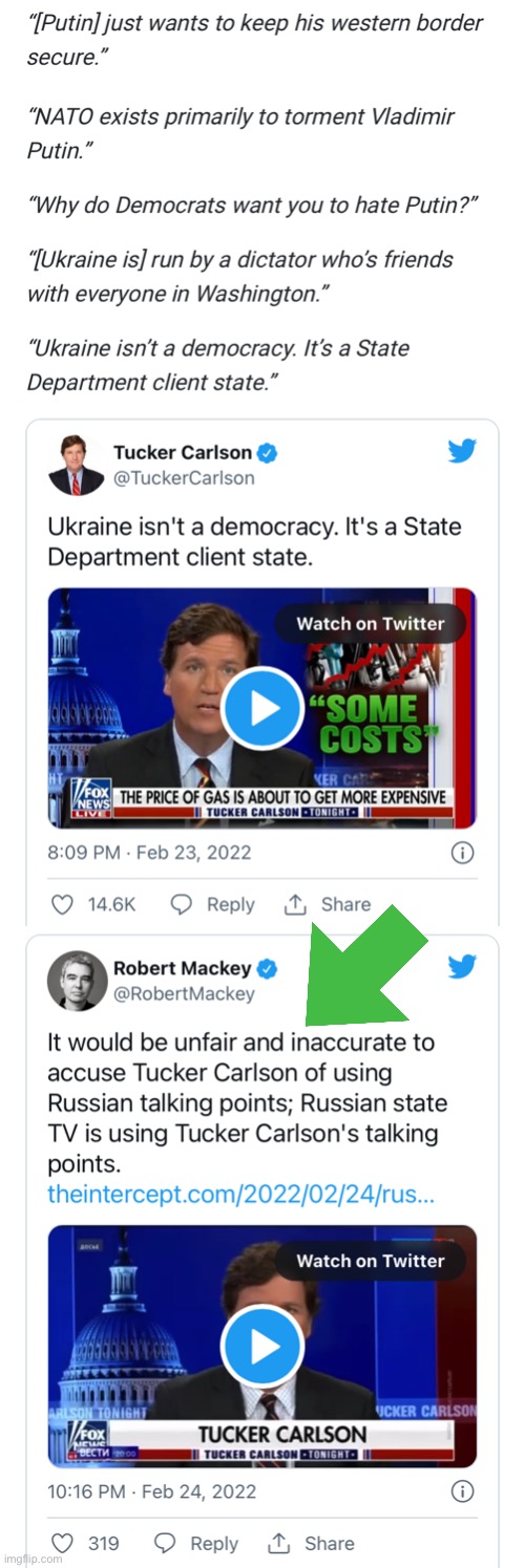 State Russian TV actually re-airs clips of Tucker Carlson to give their uninformed viewers the “American perspective” | made w/ Imgflip meme maker