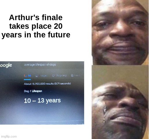 RIP PAL :( | Arthur's finale takes place 20 years in the future | image tagged in black guy crying,dank memes | made w/ Imgflip meme maker