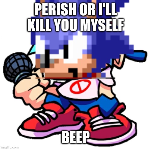 perish | PERISH OR I'LL KILL YOU MYSELF; BEEP | image tagged in sonic the hedgehog,friday night funkin | made w/ Imgflip meme maker