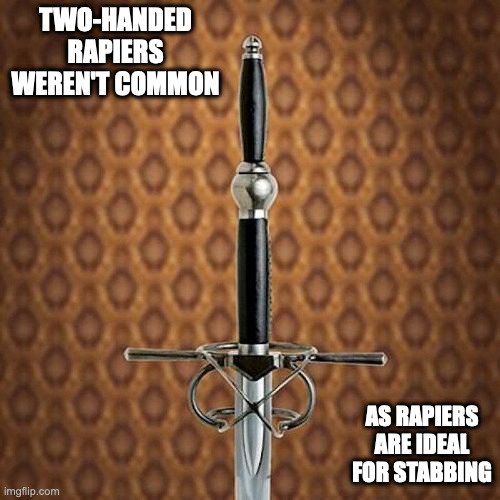 Double-Handed Rapier | TWO-HANDED RAPIERS WEREN'T COMMON; AS RAPIERS ARE IDEAL FOR STABBING | image tagged in repier,weapons,memes | made w/ Imgflip meme maker