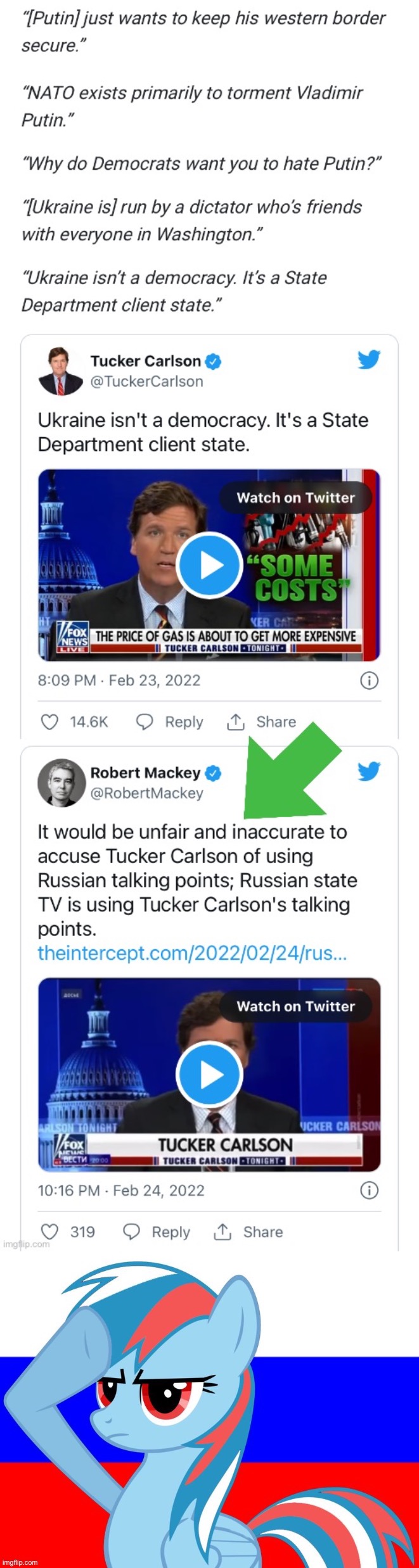 image tagged in tucker carlson russian traitor,mlp salute russia | made w/ Imgflip meme maker