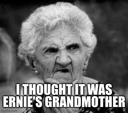 confused old lady | I THOUGHT IT WAS ERNIE'S GRANDMOTHER | image tagged in confused old lady | made w/ Imgflip meme maker