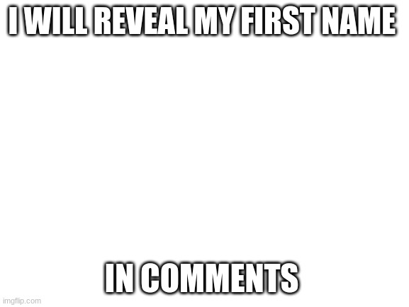 Blank White Template | I WILL REVEAL MY FIRST NAME; IN COMMENTS | image tagged in blank white template | made w/ Imgflip meme maker