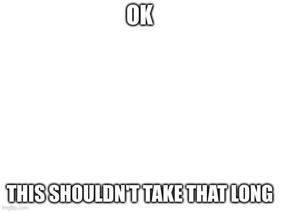 Blank White Template | OK; THIS SHOULDN'T TAKE THAT LONG | image tagged in blank white template | made w/ Imgflip meme maker