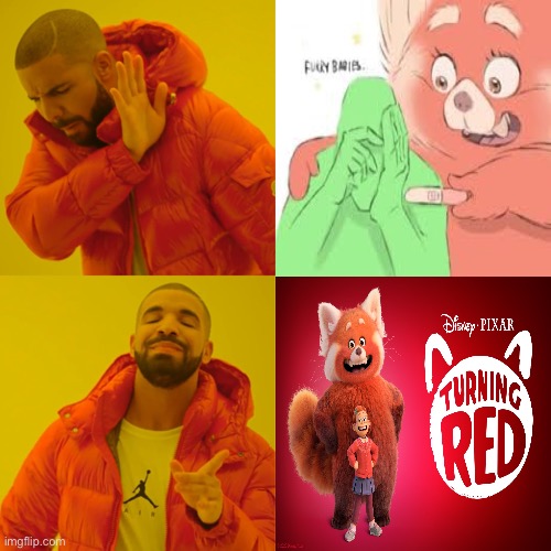 What if panda mei is pregnant | image tagged in memes,drake hotline bling,turning red | made w/ Imgflip meme maker