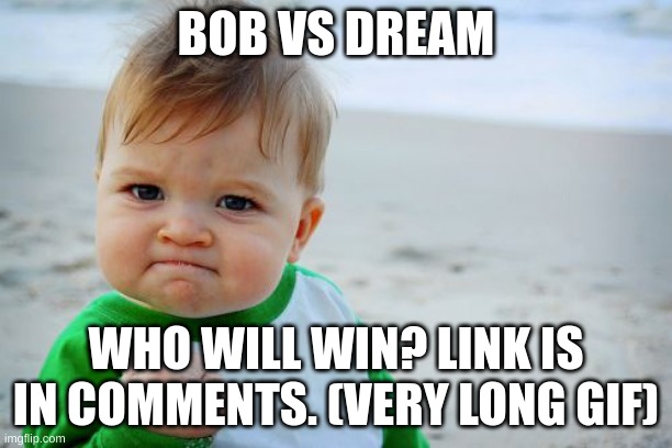 Bob vs Dream | BOB VS DREAM; WHO WILL WIN? LINK IS IN COMMENTS. (VERY LONG GIF) | image tagged in memes,success kid original | made w/ Imgflip meme maker