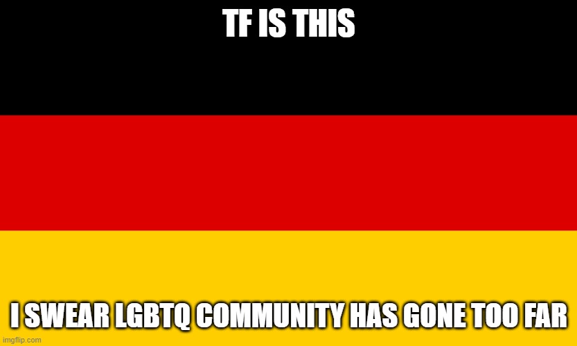 Germany | TF IS THIS; I SWEAR LGBTQ COMMUNITY HAS GONE TOO FAR | image tagged in germany | made w/ Imgflip meme maker