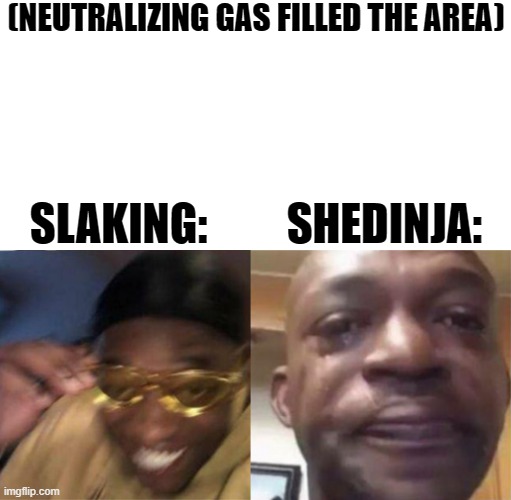 Galarian weezing's ability be like |  (NEUTRALIZING GAS FILLED THE AREA); SLAKING:         SHEDINJA: | image tagged in meme,pokemon,funni | made w/ Imgflip meme maker