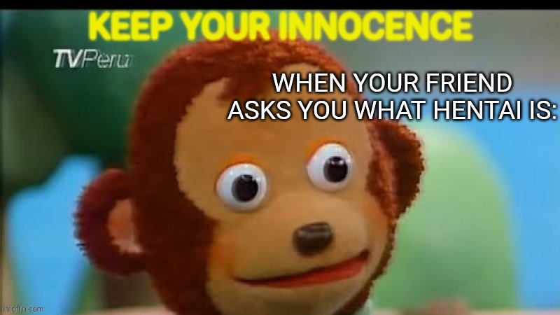 Keep your innocence | WHEN YOUR FRIEND ASKS YOU WHAT HENTAI IS: | image tagged in keep your innocence | made w/ Imgflip meme maker