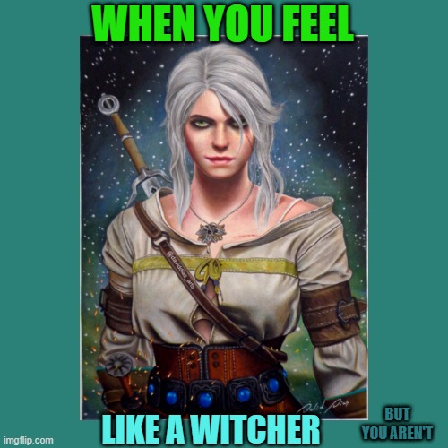 A Witcher | WHEN YOU FEEL; LIKE A WITCHER; BUT YOU AREN'T | image tagged in the witcher,feel amazing,ciri,the witcher 3 | made w/ Imgflip meme maker