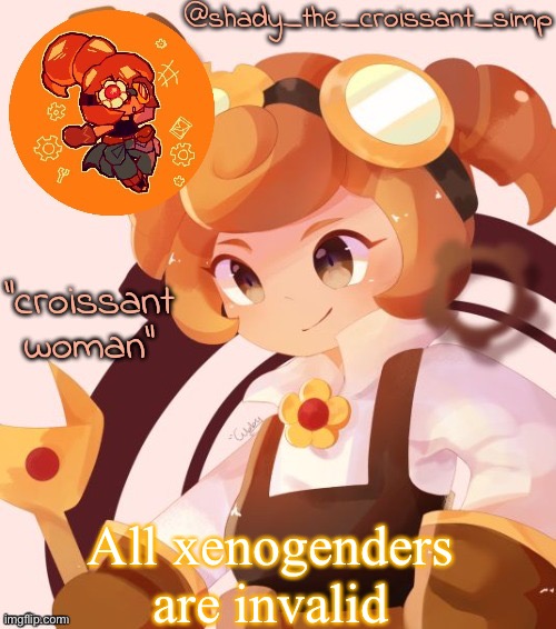 Stay mad | All xenogenders are invalid | image tagged in yet another croissant woman temp thank syoyroyoroi | made w/ Imgflip meme maker