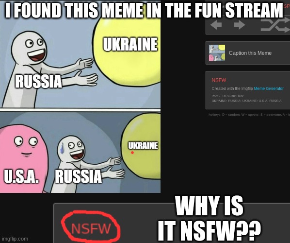 Does imgflip hate Ukraine or sumthin? | WHY IS IT NSFW?? | image tagged in imgflip | made w/ Imgflip meme maker
