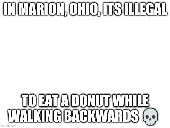 why would you do it anyway?- | IN MARION, OHIO, ITS ILLEGAL; TO EAT A DONUT WHILE WALKING BACKWARDS 💀 | image tagged in blank white template | made w/ Imgflip meme maker