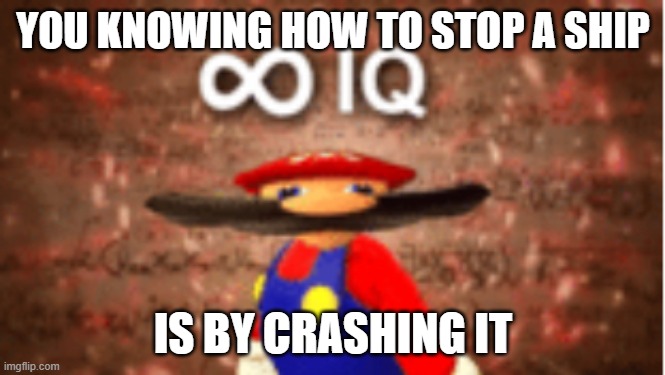 infinite iq- | YOU KNOWING HOW TO STOP A SHIP; IS BY CRASHING IT | image tagged in infinite iq | made w/ Imgflip meme maker