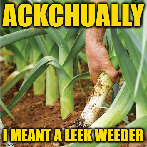 ACKCHUALLY I MEANT A LEEK WEEDER | made w/ Imgflip meme maker
