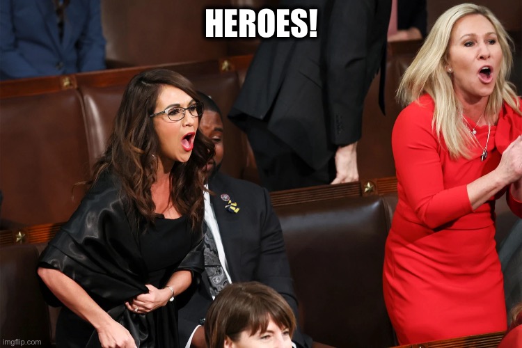 Lauren Boebert and Marjorie Taylor Greene | HEROES! | image tagged in state of the union,joe biden,nancy pelosi,memes | made w/ Imgflip meme maker
