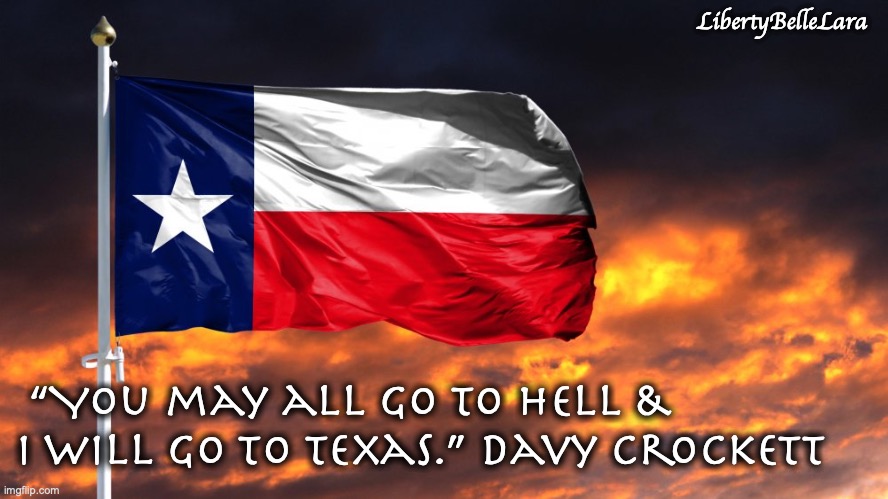 LibertyBelleLara; “You may all go to hell & I will go to Texas.” Davy Crockett | made w/ Imgflip meme maker