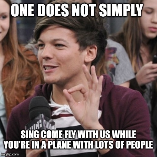 Not singing a song in a full plane | ONE DOES NOT SIMPLY; SING COME FLY WITH US WHILE YOU’RE IN A PLANE WITH LOTS OF PEOPLE | image tagged in 1d one does not simply,total drama,memes | made w/ Imgflip meme maker