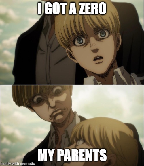 Yelena disgust face | I GOT A ZERO; MY PARENTS | image tagged in yelena disgust face | made w/ Imgflip meme maker