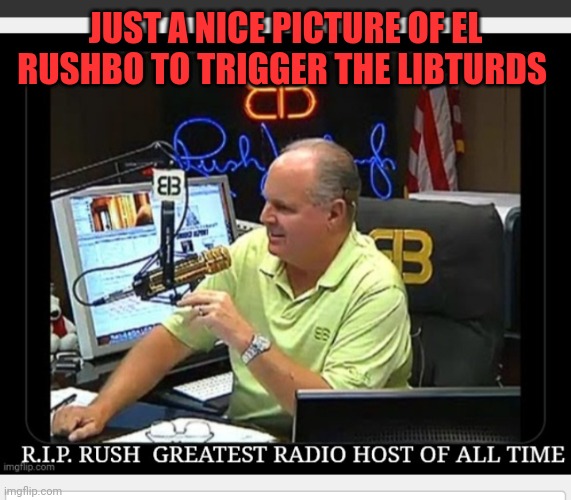 We all miss him dearly |  JUST A NICE PICTURE OF EL RUSHBO TO TRIGGER THE LIBTURDS | image tagged in rush limbaugh,conservative,radio,hero,legend | made w/ Imgflip meme maker
