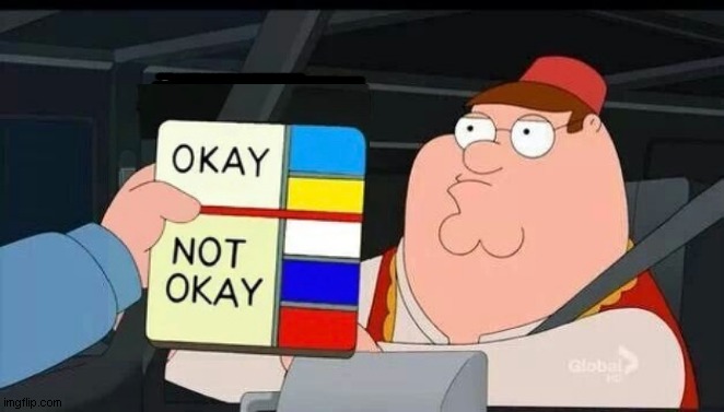 Peter Griffin Terrorist Color Chart (2022 Ukrainized) | OKAY; NOT 
OKAY | image tagged in peter griffin skin color chart race terrorist blank | made w/ Imgflip meme maker