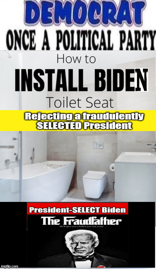 Biden's INSTALLED...as you INSTALL a TOILET | image tagged in biden selection,fraudulent election,trump,evil,democrat | made w/ Imgflip meme maker