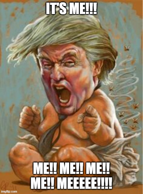 Trump-crybaby | IT'S ME!!! ME!! ME!! ME!! ME!! MEEEEE!!!! | image tagged in trump-crybaby | made w/ Imgflip meme maker