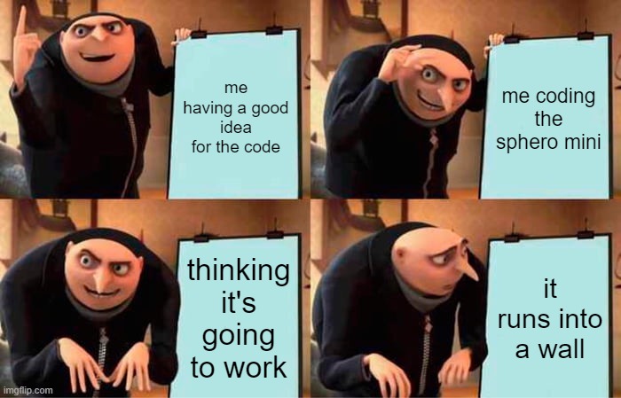 coding a sphero mini be like... | me having a good idea for the code; me coding the sphero mini; thinking it's going to work; it runs into a wall | image tagged in memes,gru's plan | made w/ Imgflip meme maker