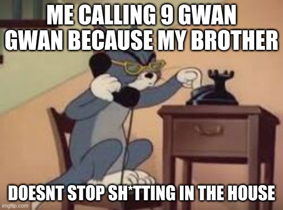 ......enter title here...... | ME CALLING 9 GWAN GWAN BECAUSE MY BROTHER; DOESNT STOP SH*TTING IN THE HOUSE | image tagged in calling 911,funny,memes | made w/ Imgflip meme maker