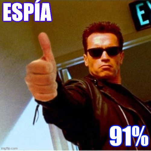 Terminator tumbs up | ESPÍA; 91% | image tagged in terminator tumbs up | made w/ Imgflip meme maker