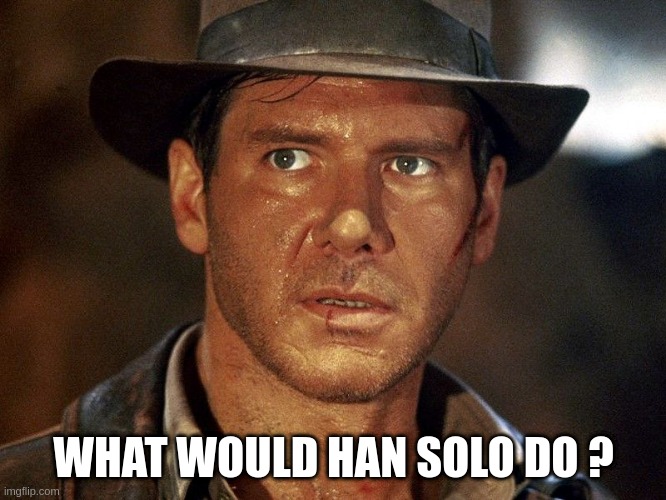 Indiana Jones | WHAT WOULD HAN SOLO DO ? | image tagged in indiana jones | made w/ Imgflip meme maker