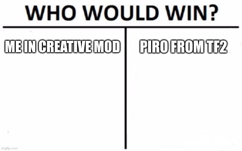 Who Would Win? | ME IN CREATIVE MOD; PIRO FROM TF2 | image tagged in memes,who would win | made w/ Imgflip meme maker