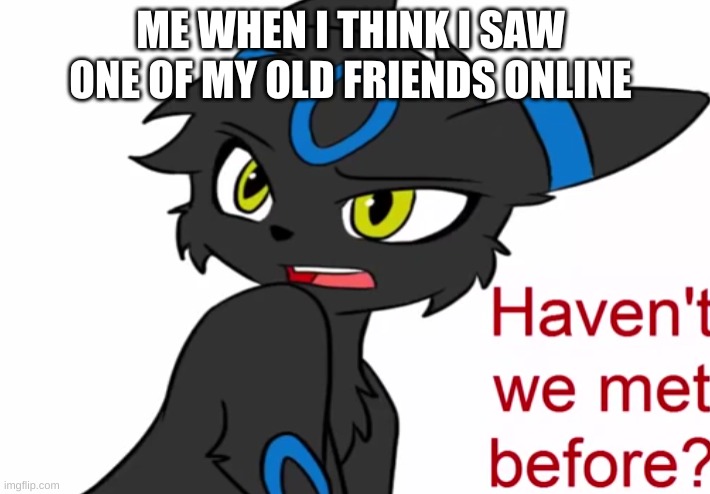 idk | ME WHEN I THINK I SAW ONE OF MY OLD FRIENDS ONLINE | image tagged in umbreon haven't we met before,friends | made w/ Imgflip meme maker