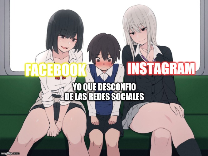 La desconfianza de las redes sociales | INSTAGRAM; FACEBOOK; YO QUE DESCONFIO
DE LAS REDES SOCIALES | image tagged in anime women on train | made w/ Imgflip meme maker