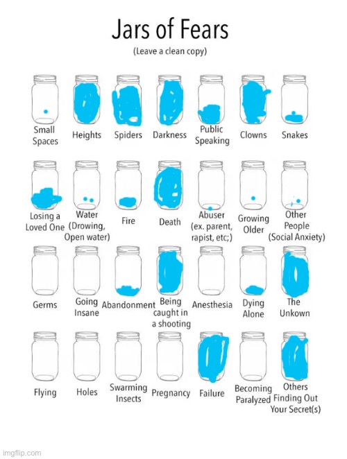 Oh god I’m scared if a lot of things | image tagged in jar of fears clear version | made w/ Imgflip meme maker