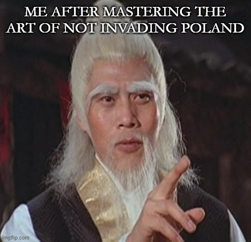 Wise Kung Fu Master | ME AFTER MASTERING THE ART OF NOT INVADING POLAND | image tagged in wise kung fu master | made w/ Imgflip meme maker