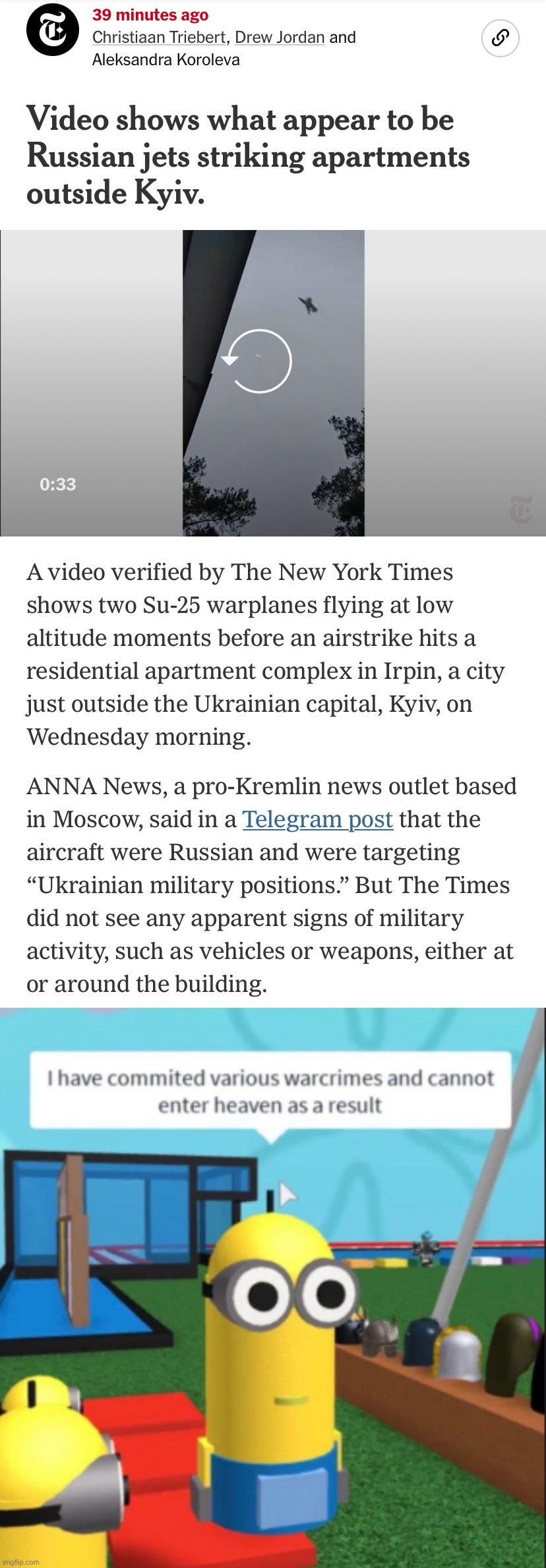 Warplanes making direct hits on apartments: That’s a war crime, folks, and we’re only going to see more and more of them | image tagged in russian war criminals,ive committed various war crimes,vladimir putin,putin,ukraine,ukrainian lives matter | made w/ Imgflip meme maker