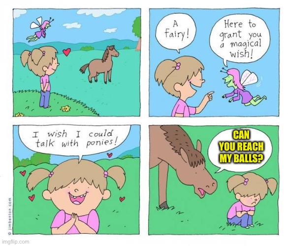I wish i could talk to ponies | CAN YOU REACH MY BALLS? | image tagged in i wish i could talk to ponies | made w/ Imgflip meme maker