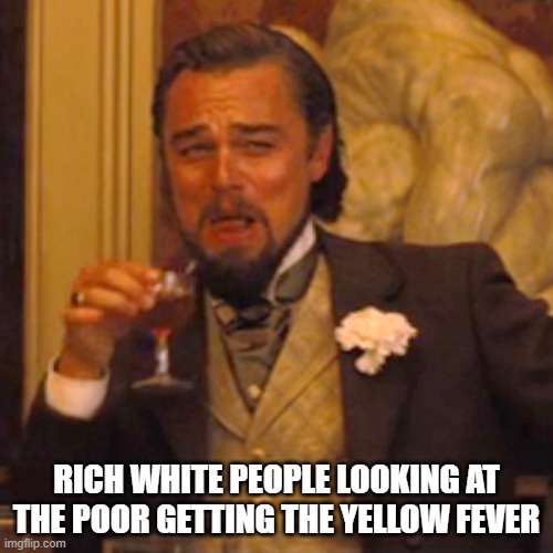 Laughing Leo Meme | RICH WHITE PEOPLE LOOKING AT THE POOR GETTING THE YELLOW FEVER | image tagged in memes,laughing leo | made w/ Imgflip meme maker