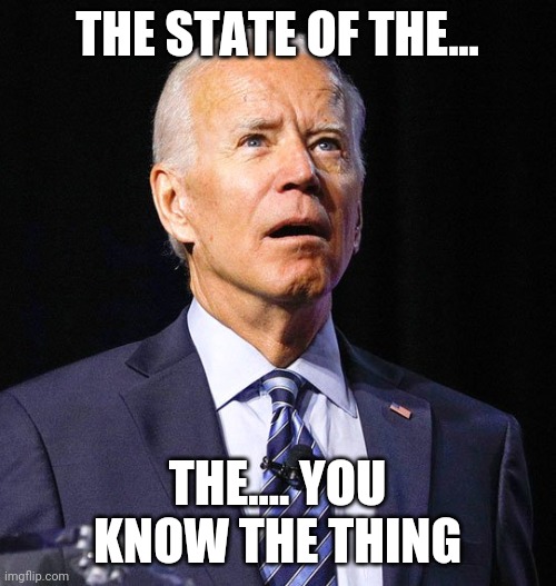 Joe Biden | THE STATE OF THE... THE.... YOU KNOW THE THING | image tagged in joe biden | made w/ Imgflip meme maker