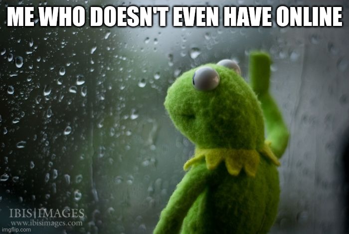 kermit window | ME WHO DOESN'T EVEN HAVE ONLINE | image tagged in kermit window | made w/ Imgflip meme maker