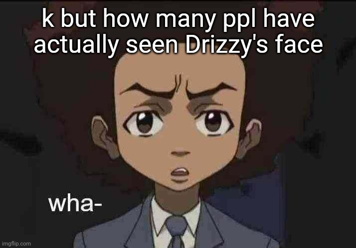Ik me, Winter, and Queen (probably) have but who tf eLse | k but how many ppl have actually seen Drizzy's face | image tagged in what huey | made w/ Imgflip meme maker